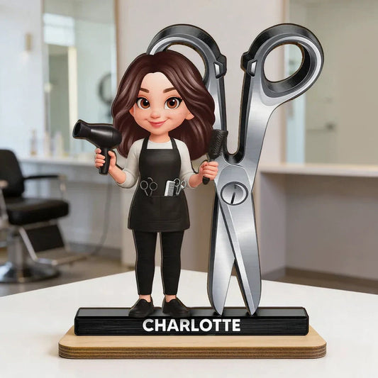 2-Layer Wooden Plaque Hairdresser Cartoon With Scissors Salon Decor A Unique Creative Gift For Hairstylists