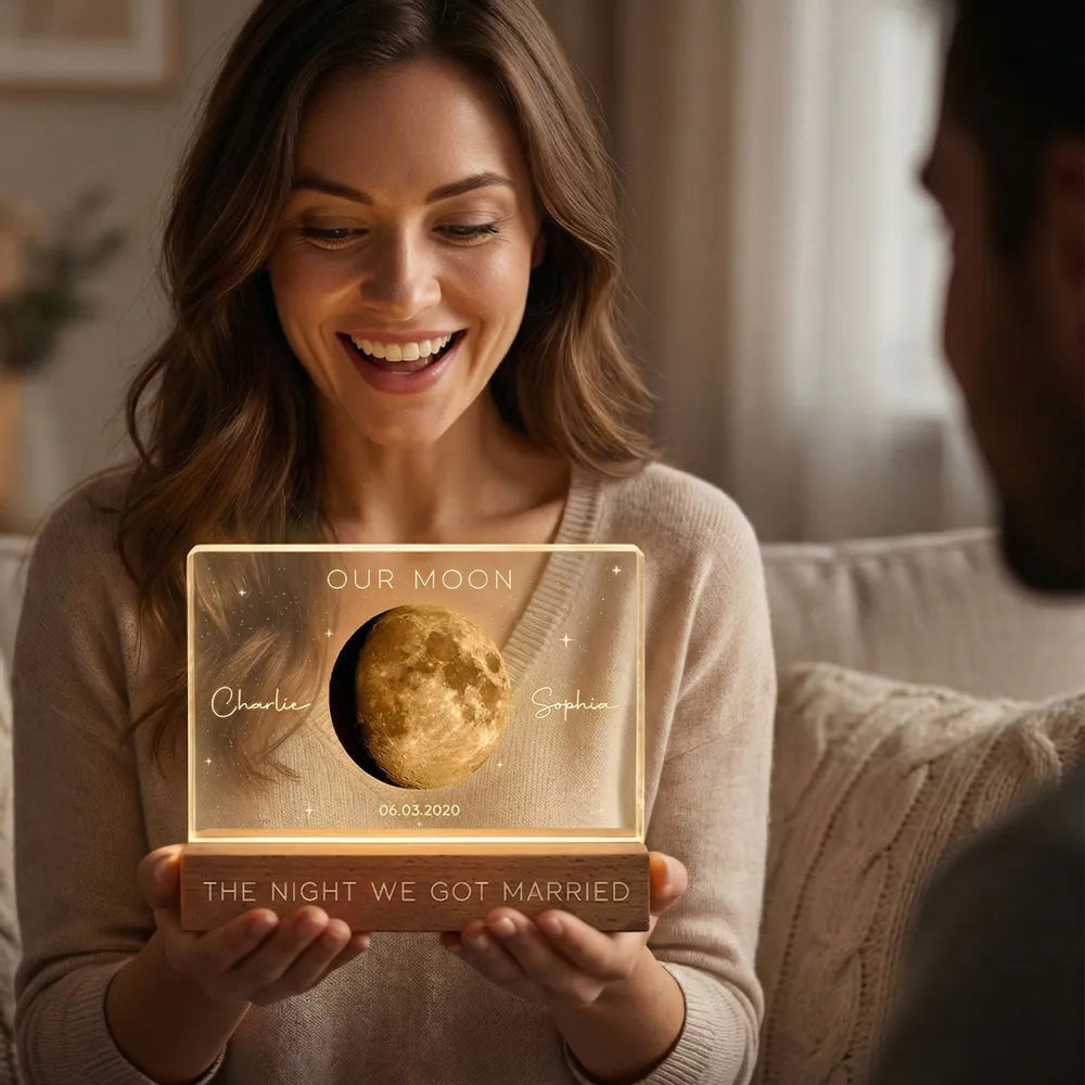 Personalized Moon Phase Block LED Light Plaque, Our Moon Night Light for Bedside Decor, Unique Gift for Couple