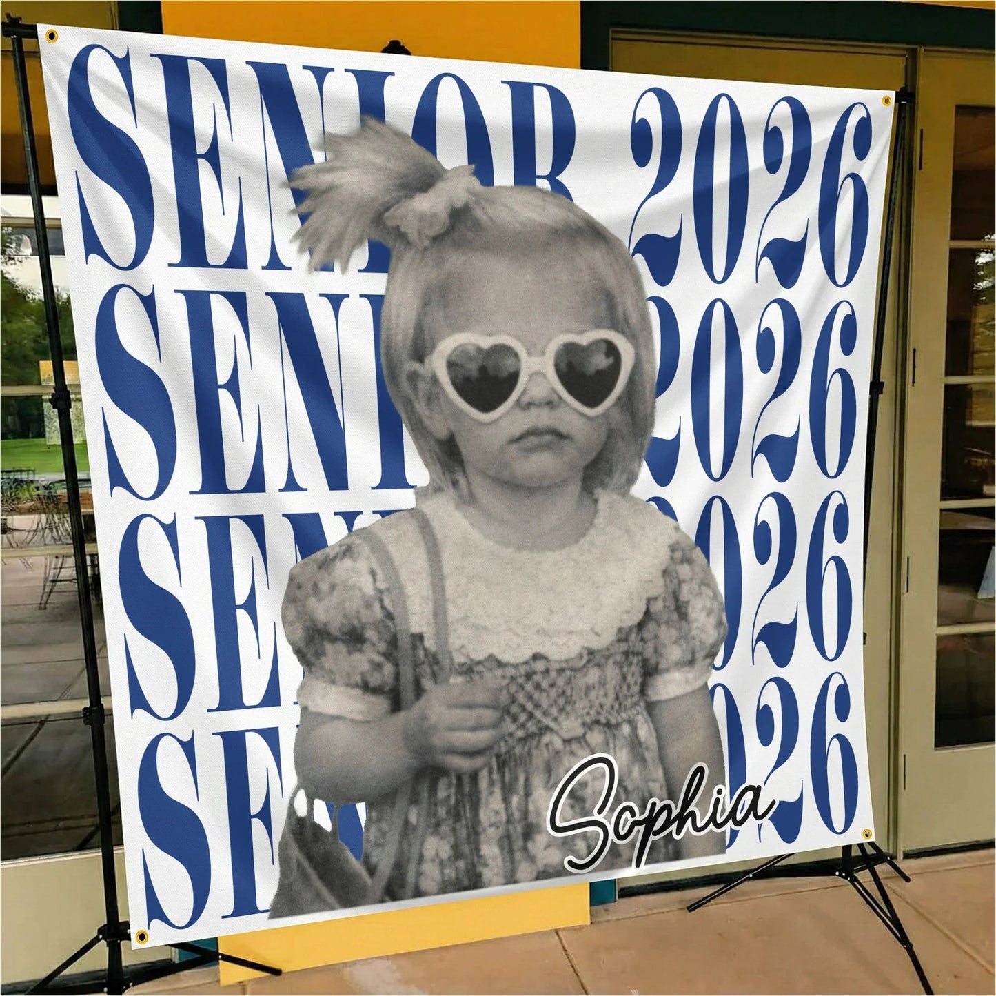 Personalized Graduation Backdrop Banner With Vintage Photo Look, Blue Class Celebration Decor, Unique Creative Gift