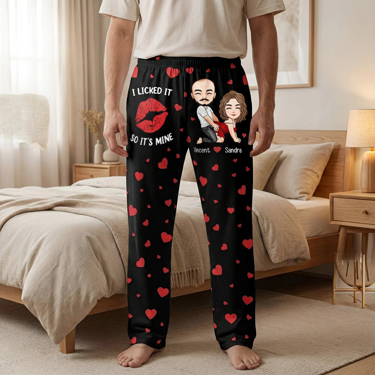 Printed Lounge Pants Personalized I Licked It So It's Mine Love Quote Cute Gift for Couples Funny Valentines Gift