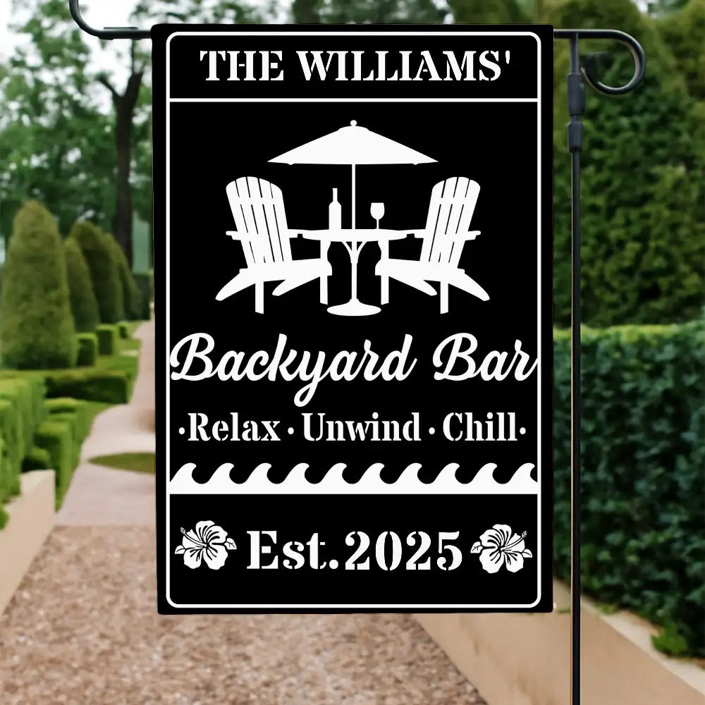 Personalized Backyard Oasis Garden Flag – Relax Unwind Chill Summer Gift for Family