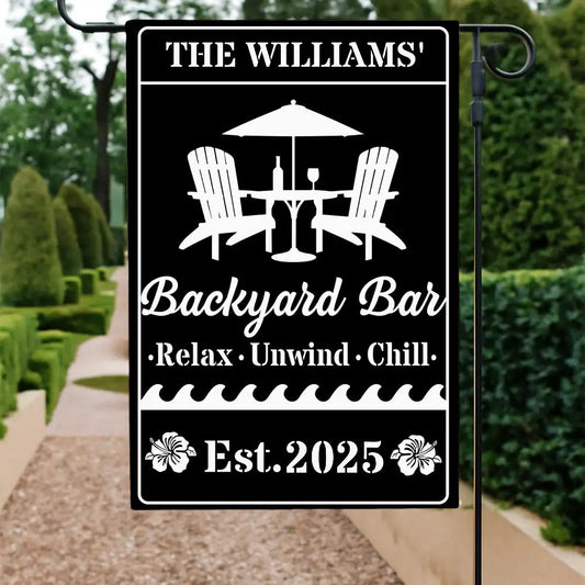 Personalized Backyard Oasis Garden Flag – Relax Unwind Chill Summer Gift for Family
