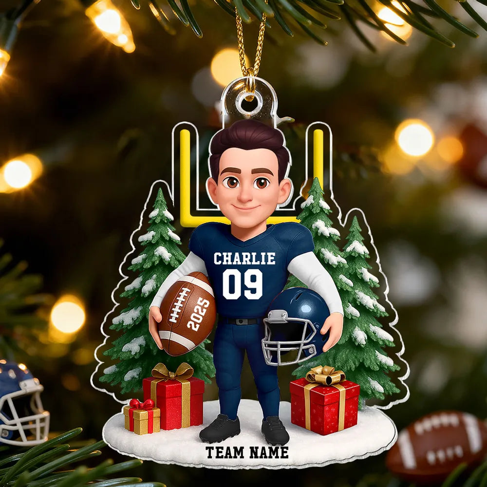 Acrylic Ornament Cute Football Player with Gifts & Trees, Festive Decor, Creative Gift for Kids and Football Lovers