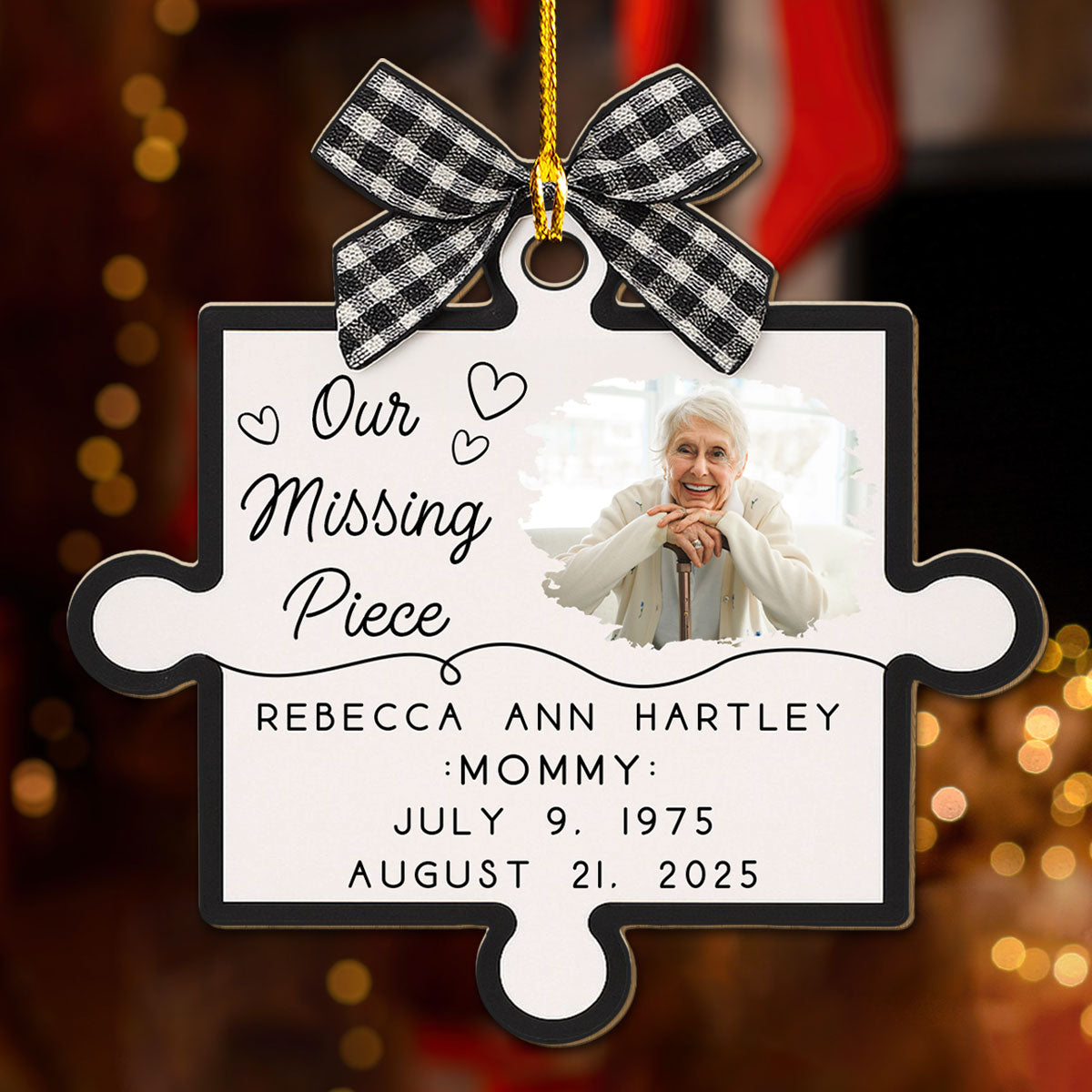 Personalized Wooden Ornament for Dad Memorial, Puzzle Piece Photo Keepsake, My Missing Piece Tribute, Unique Sympathy Gift for Family