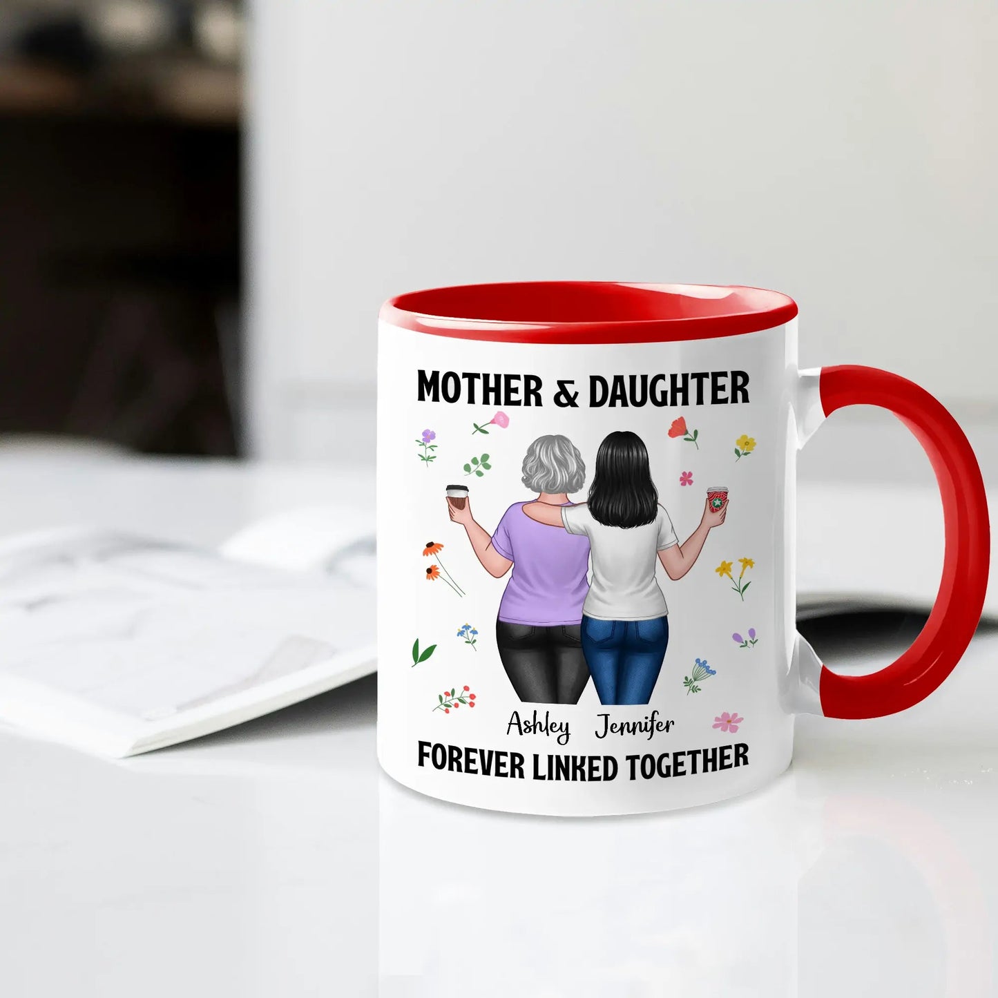 Custom Mother's Day Coffee Mug - Forever Linked Mother and Daughter Design for Cherished Moments