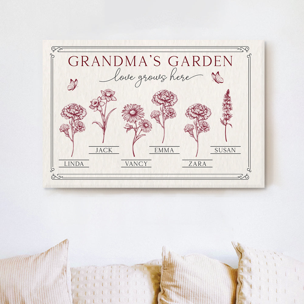 Grandma’s Garden Poster - Personalized Family Poster without Frame with Custom Names, Perfect Gift for Grandma
