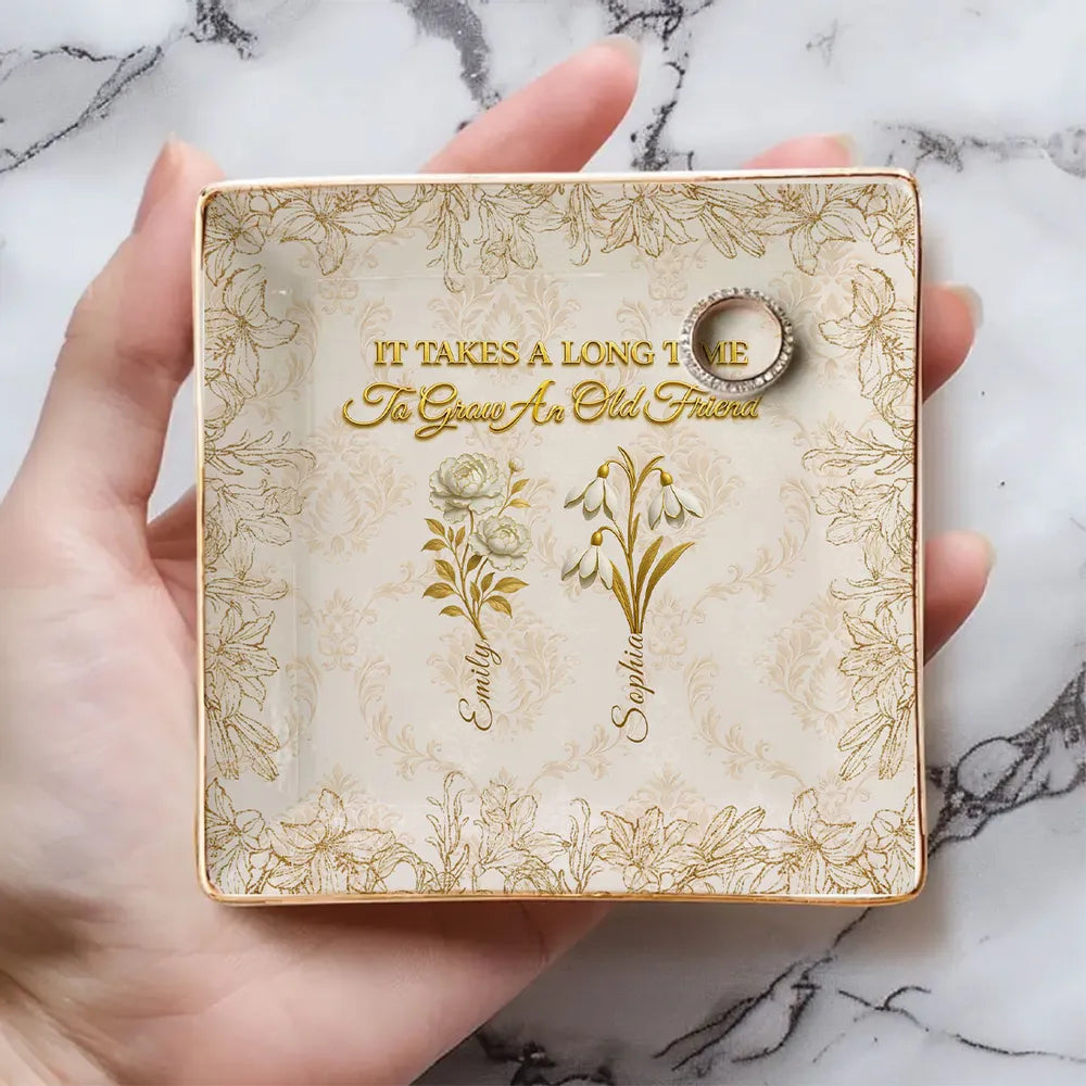 Personalized Jewelry Dish with Vintage Floral Quote, Vanity Ring Holder Decor, Unique Gift for Best Friend