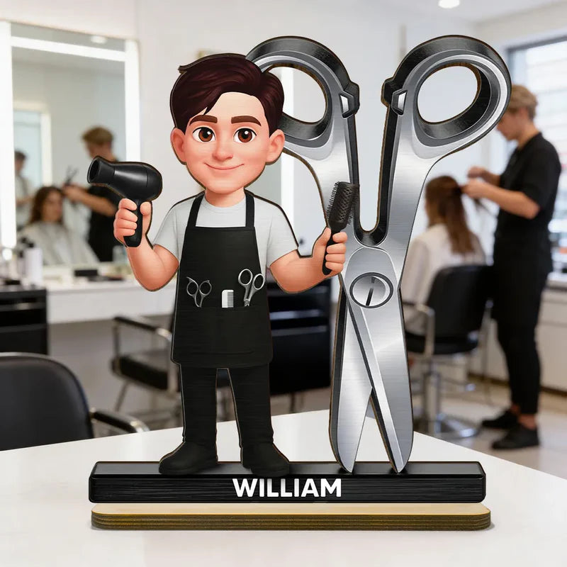 2-Layer Wooden Plaque Hairdresser Cartoon With Scissors Salon Decor A Unique Creative Gift For Hairstylists