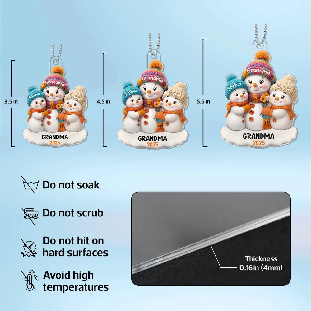 Snowman Family Acrylic Ornament – Festive Tree Decoration, Heartwarming Gift for Grandma