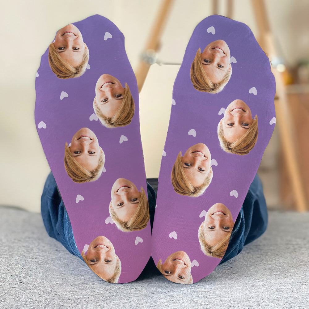 Custom Face Purple Pattern - Personalized Mother Socks