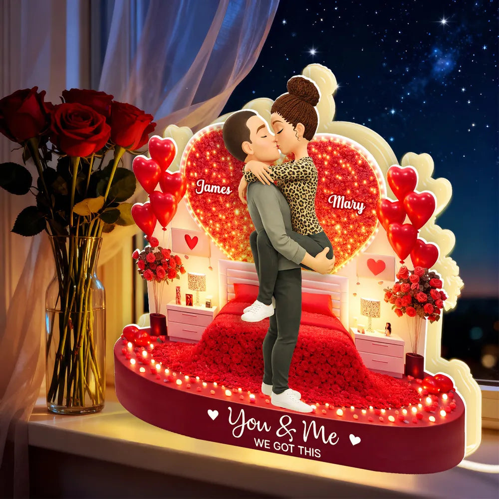 Personalized Acrylic Light Box Kissing Couple in Romantic Bedroom Scene - Unique Valentine's Day Gift for Couples