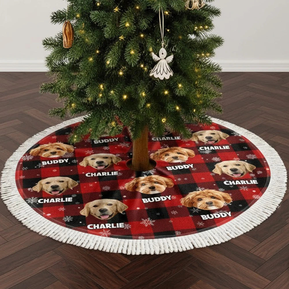 Personalized Plush Christmas Tree Skirt with Your Pet Photo – Custom Dog or Cat Holiday Decor, Unique Gift for Pet Lovers