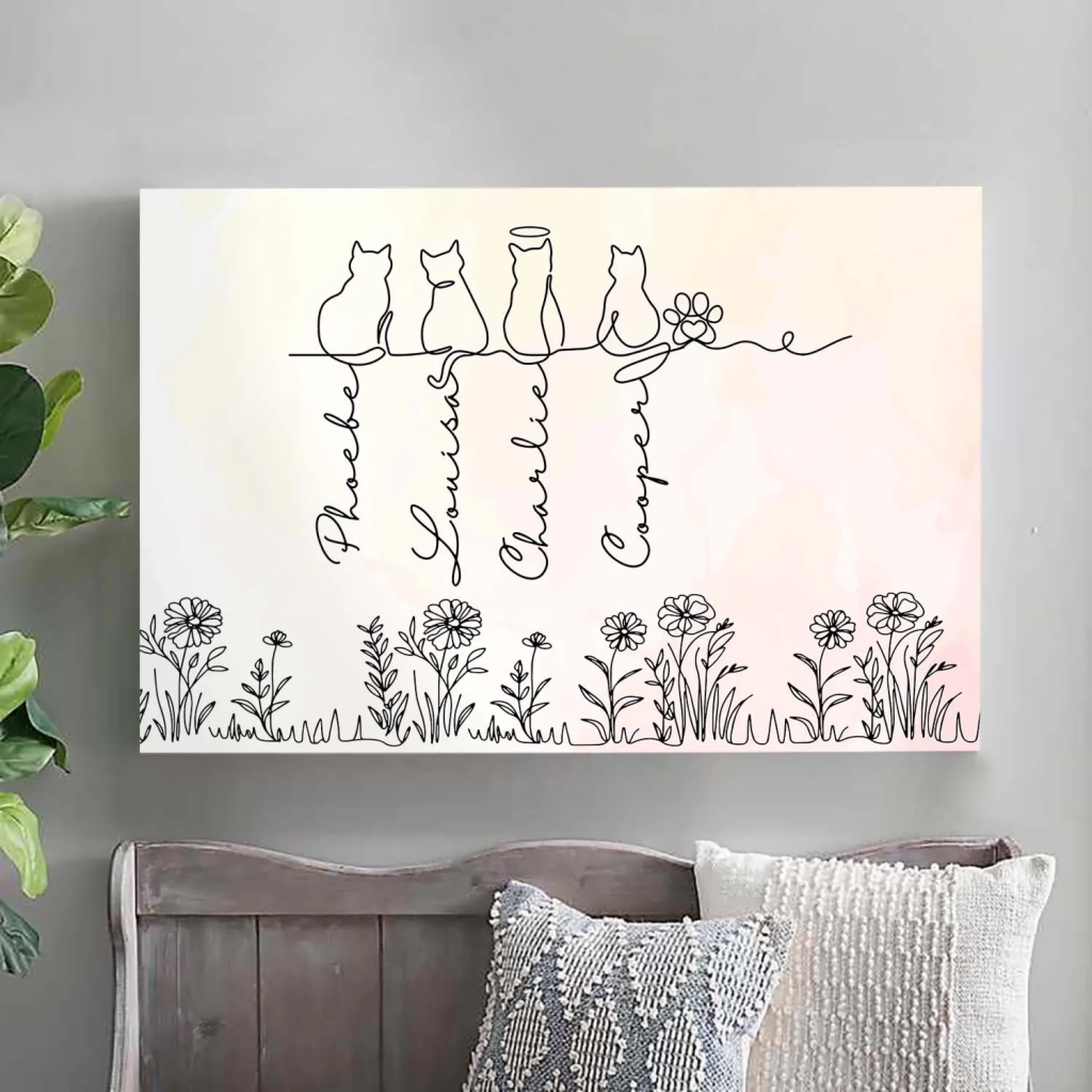 Personalized Cat Lover Poster with Minimal Line Art Cats, Custom Wall Art, Unique Gift for Mom or Pet Parent