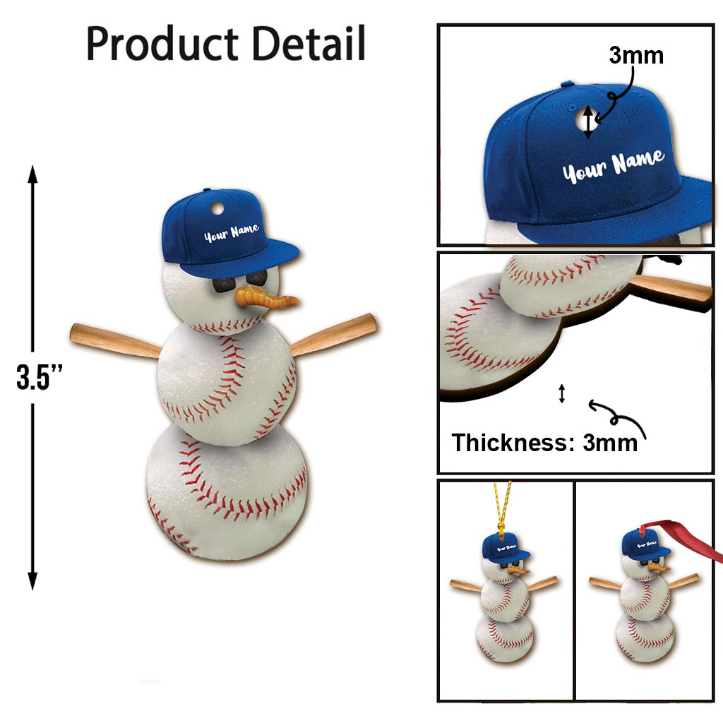 Snowman Baseball - Personalized Christmas Baseball Ornament (Printed On Both Sides)