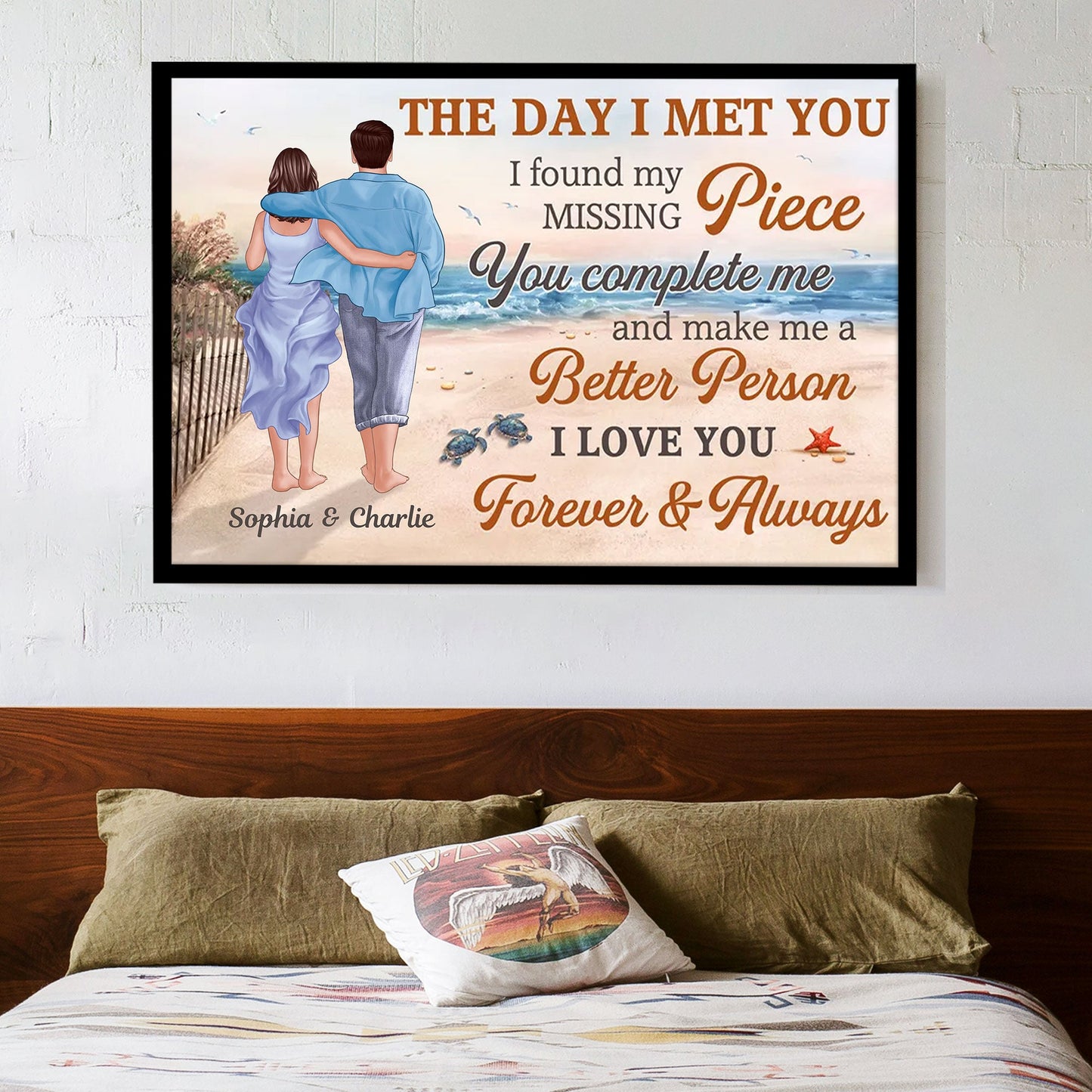 Valentine's Day Couple Embrace on the Beach – Custom Posters, Plaques, Keychains, Ornaments, Pillows & More