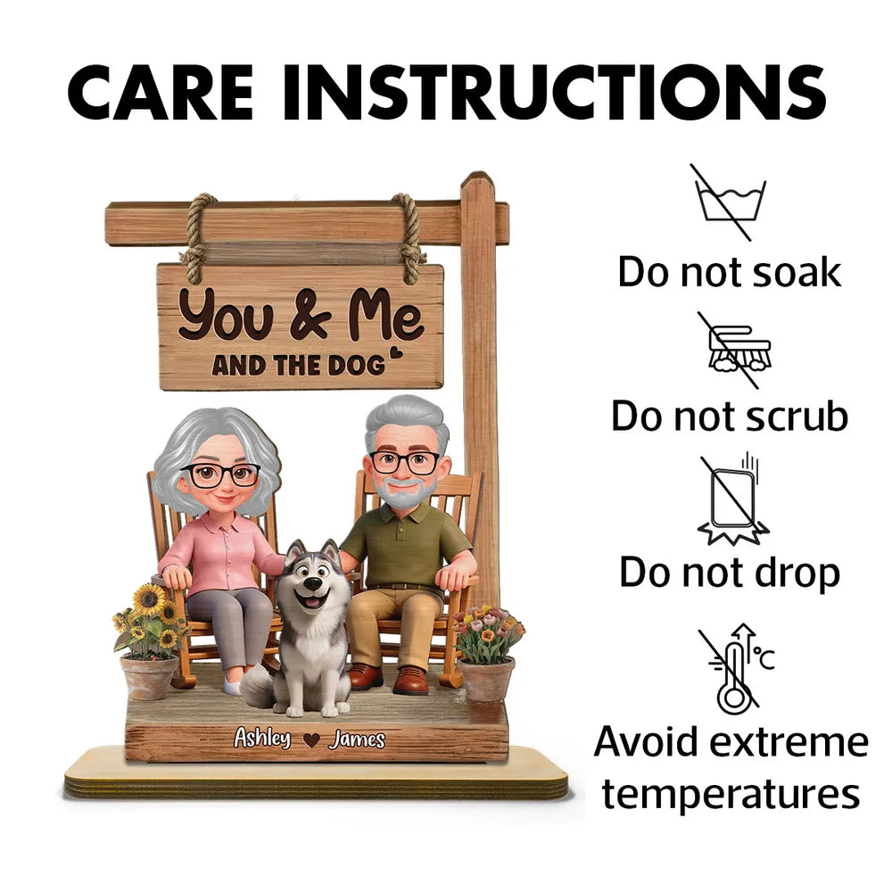 You & Me and the Dog 2-Layer Wooden Plaque, Personalized Sweet Cartoon Keepsake for Couple and Dog Lover Gift