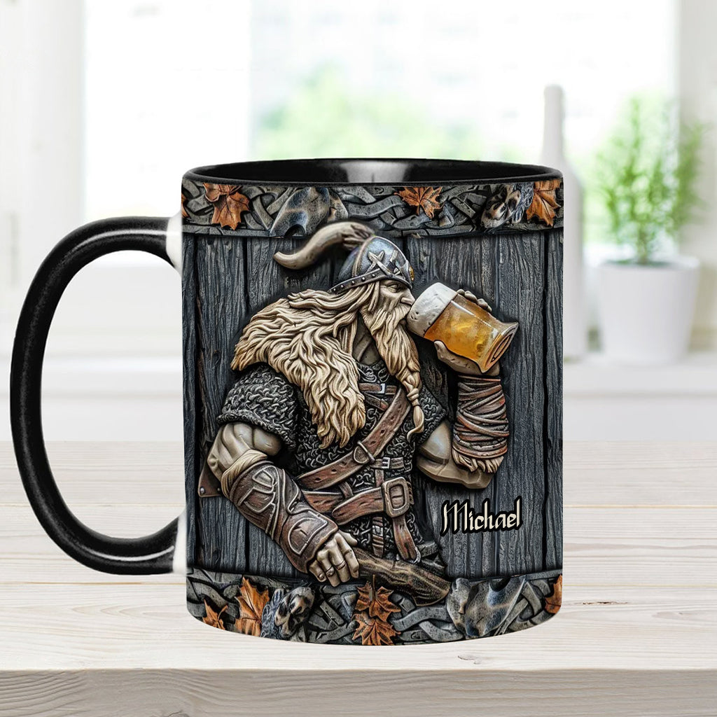 Viking Drinking Beer - Personalized Viking Accent Mug