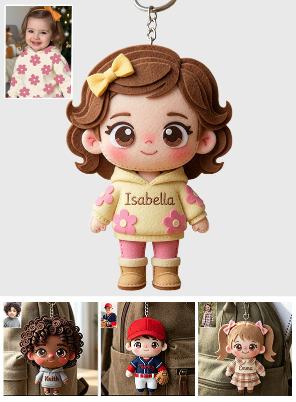Custom Cute Felt Fabric Styled Doll, Custom From Any Photo - Personalized Kid Keychain