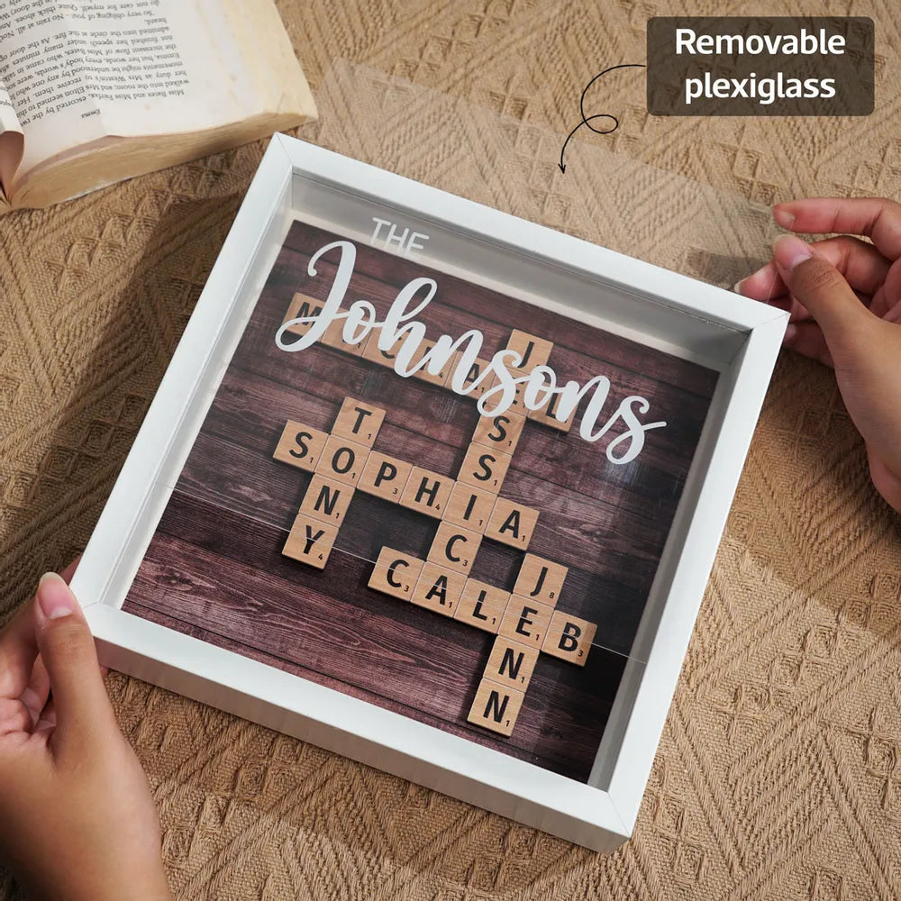 Family Keepsake Crossword Puzzle Art Created In A Moment Treasured Forever Personalized Shadow Box