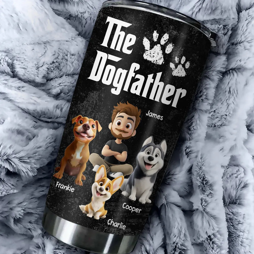 “The Dogfather” Insulated Travel Tumbler – Personalized Father’s Day Gift for Dog Dads