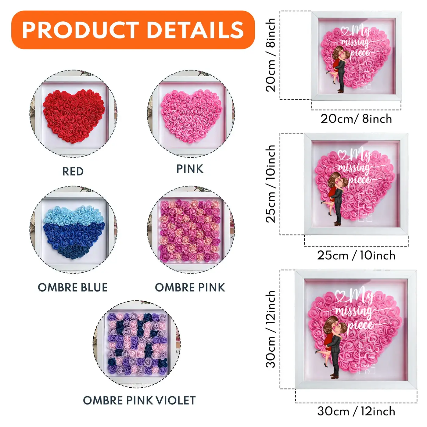 My Missing Piece, Personalized Flower Shadow Box, Valentine‘s Day, Engagement, Anniversary, Birthday, Wedding Gift For Him Her, Couple Print