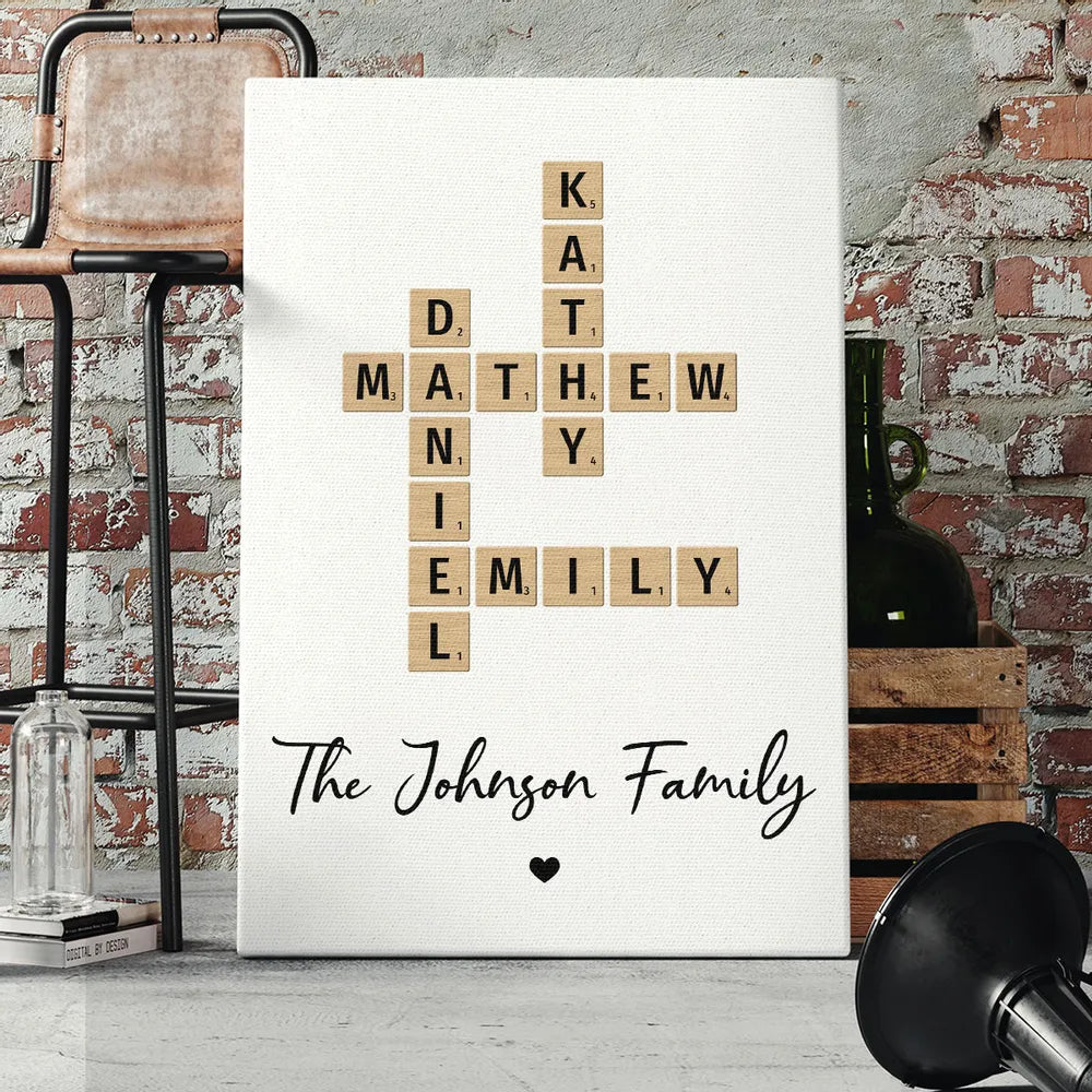 Custom Family Name Poster - Personalized Crossword Design Canvas