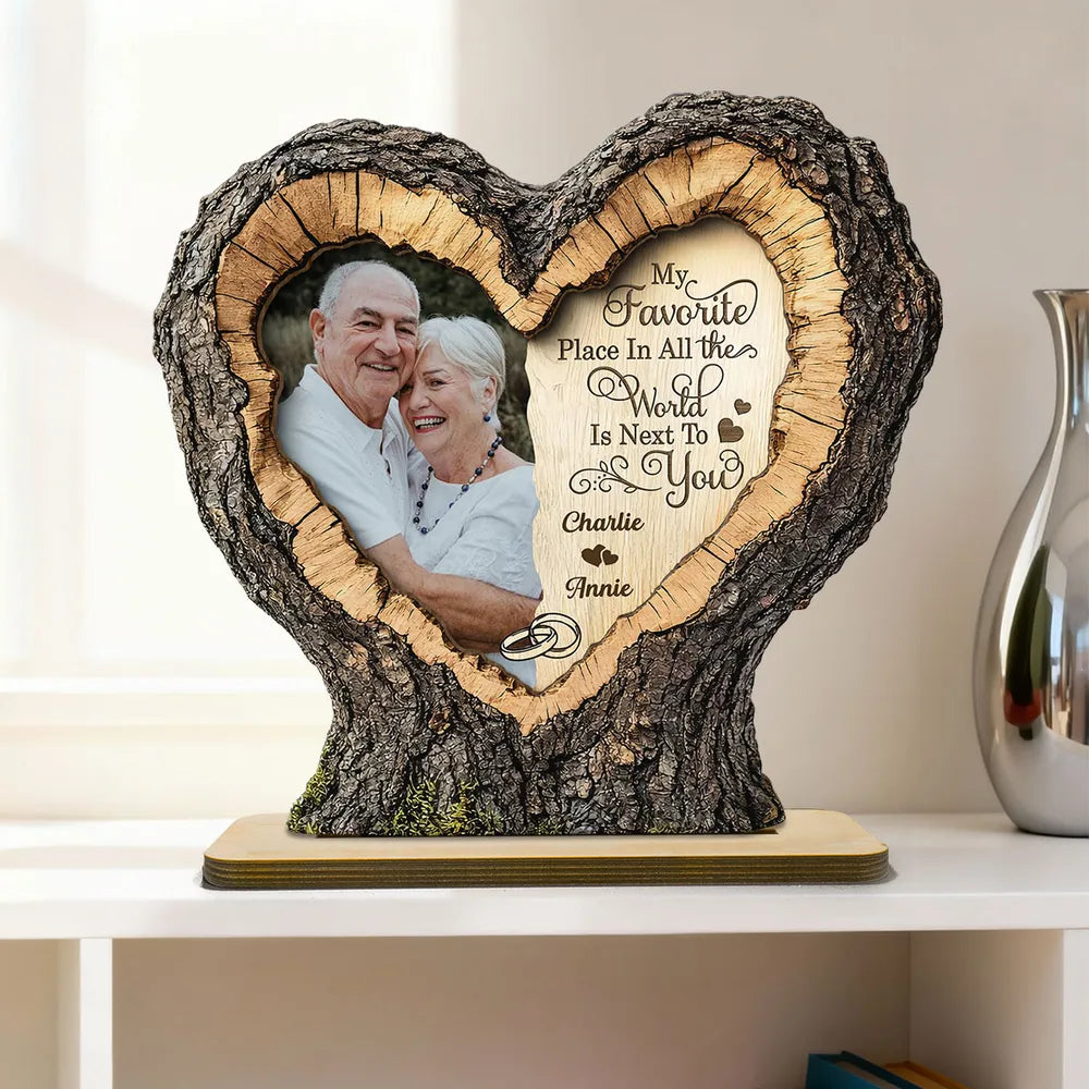 Personalized 2-Layer Wooden Plaque With Couple Photo and Heart Quote, Romantic Living Room Display, Unique Gift