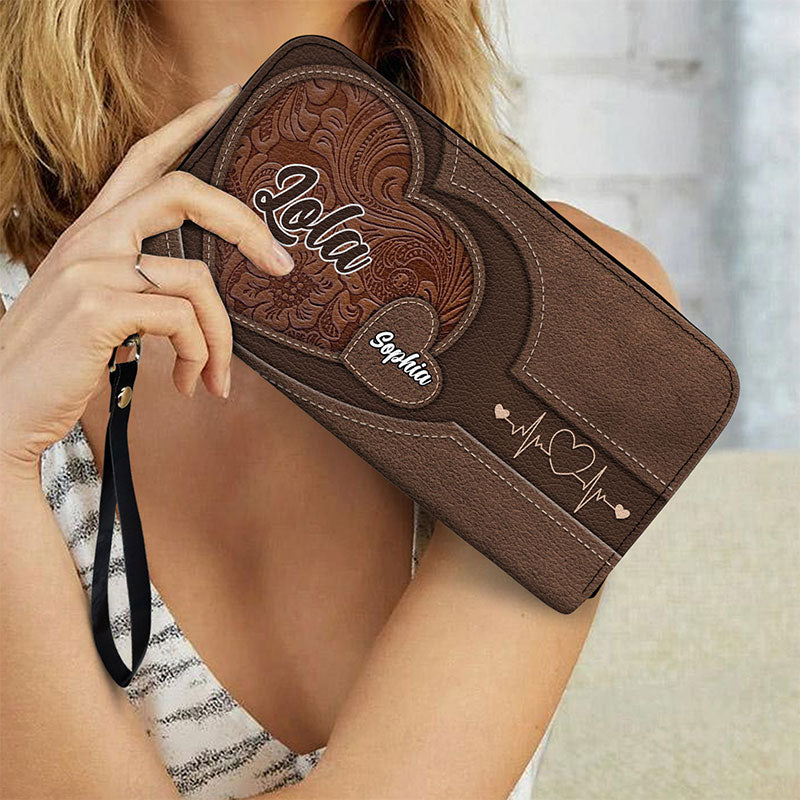Custom Leather Wallet – Beautiful Leather Long Wallet with Heartfelt Grandkids' Names – The Perfect Gift for Grandma