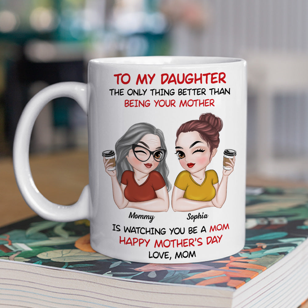 Personalized Ceramic Mug for Daughter, Cute Mom Daughter Coffee Characters, Happy Mother's Day, Unique Gift from Mom