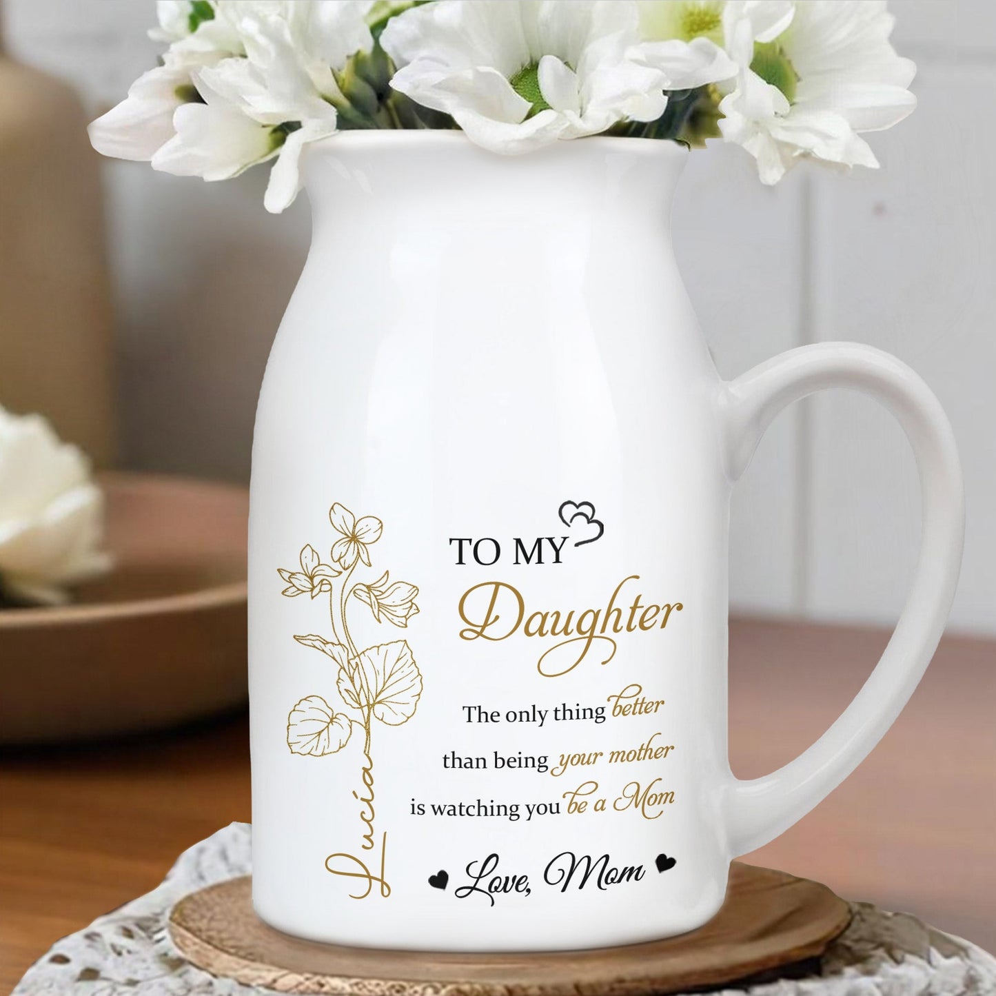 Personalized Handled Vase & Ceramic Mug - Heartfelt Gift for Daughter from Mom – Elegant Keepsake for Mother's Day & Special Occasions