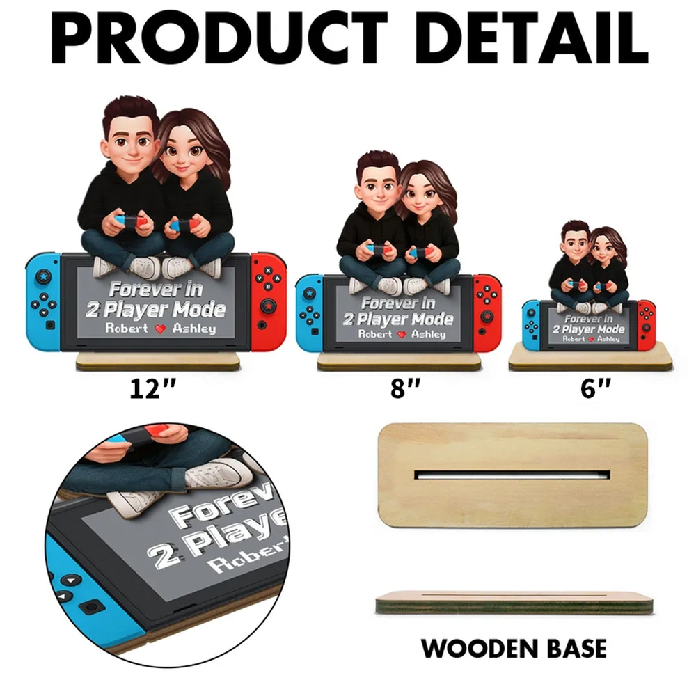 2-Layer Wooden Plaque Personalized Gaming Couple Sitting with Controllers - Forever in 2 Player Mode Romantic Gift for Gamers
