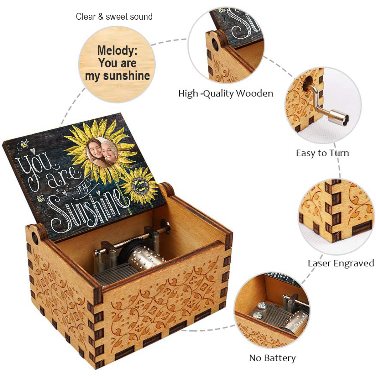 You're My Sunshine - Personalized Mother Hand Crank Music Box
