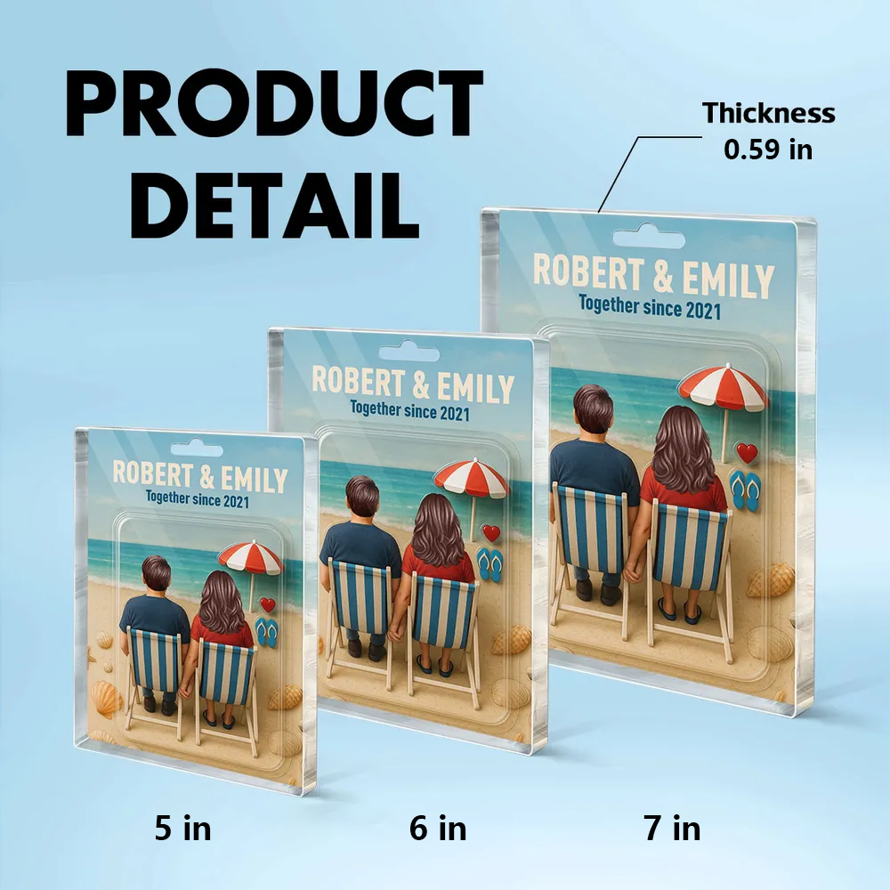 Personalized Acrylic Plaque – Beach Scene Gift for Couples