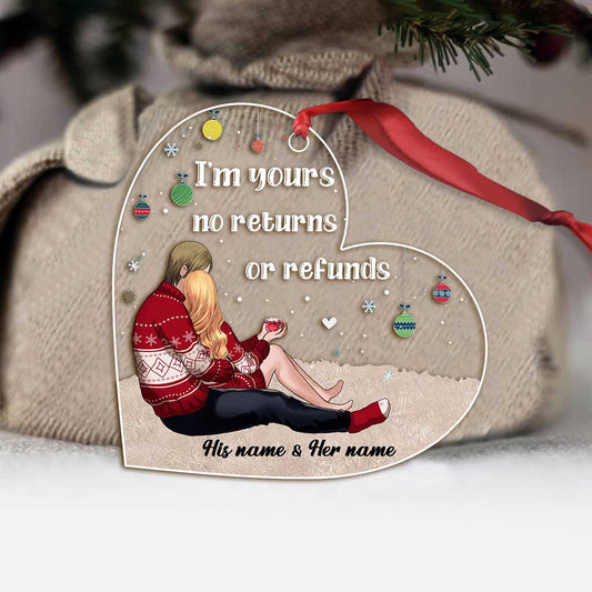 I'm Yours No Returns Or Refunds - Personalized Christmas Couple Transparent Ornament
