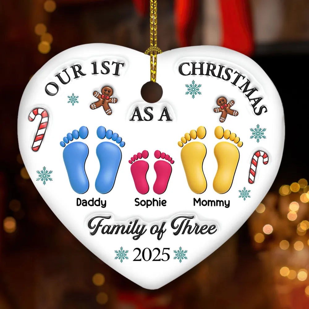 Ceramic Heart Ornament with Family of Three Design, Perfect Christmas Gift for Cherished Moments