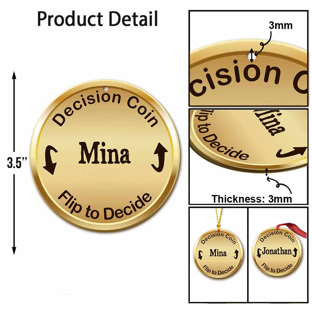 Decision Coin Round Ornament - Personalized Christmas Couple Ornament (Printed On Both Sides)