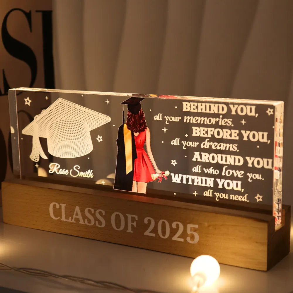 Personalized Graduation Block LED Light Plaque, cap & gown silhouette for a unique keepsake gift