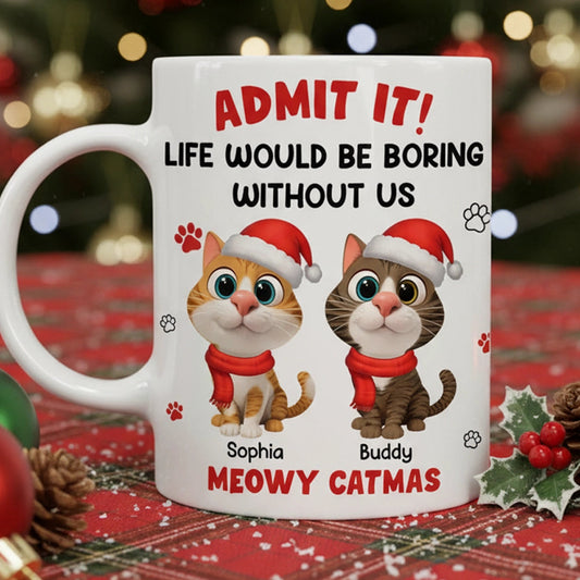 Cartoon Cat Mug, Customizable Festive Design for Christmas, Playful Holiday Cheer, a Unique Gift for Cat Lovers