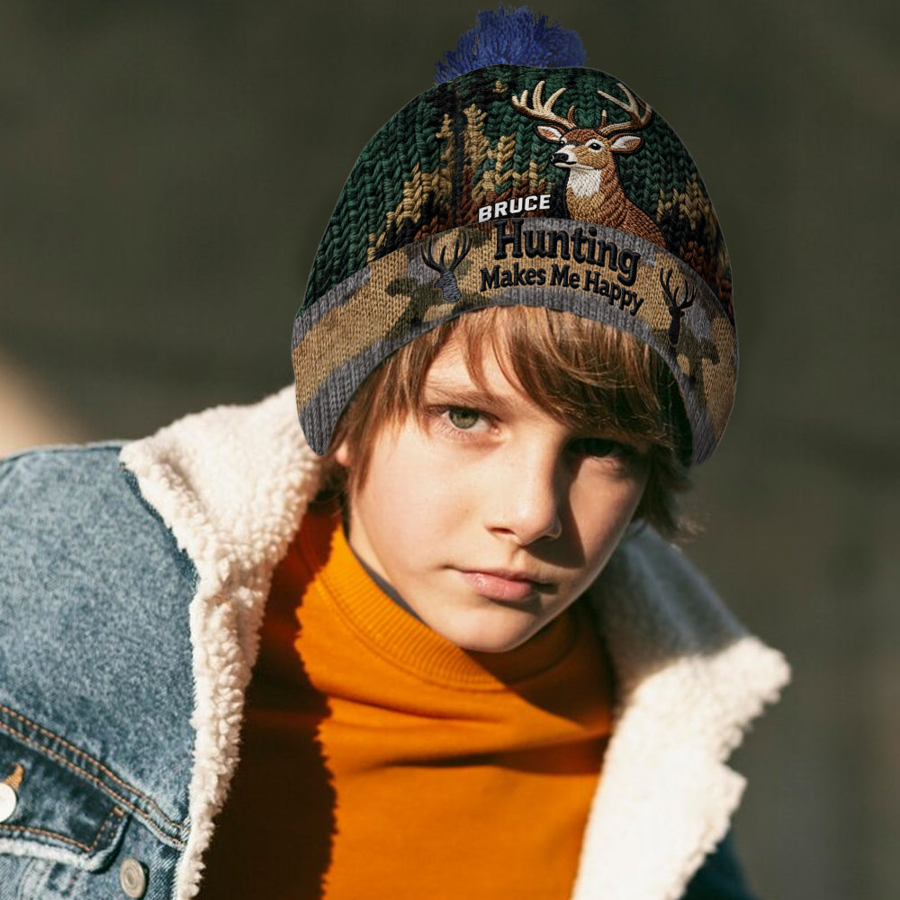 Hunting Makes Me Happy - Personalized Hunting Beanie Hat