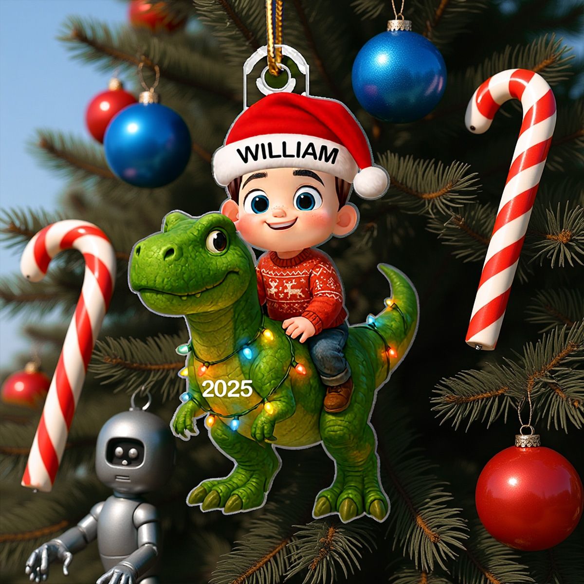 Christmas Dinosaur Ornament Acrylic High Clarity Gift for Kids