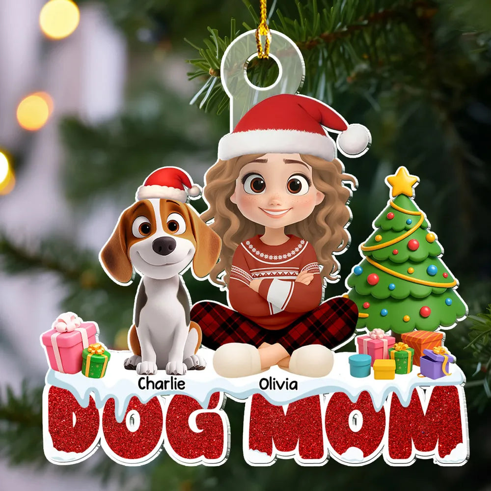 Christmas Acrylic Ornament with Dog and Owner, Special Gift for Dog Mom