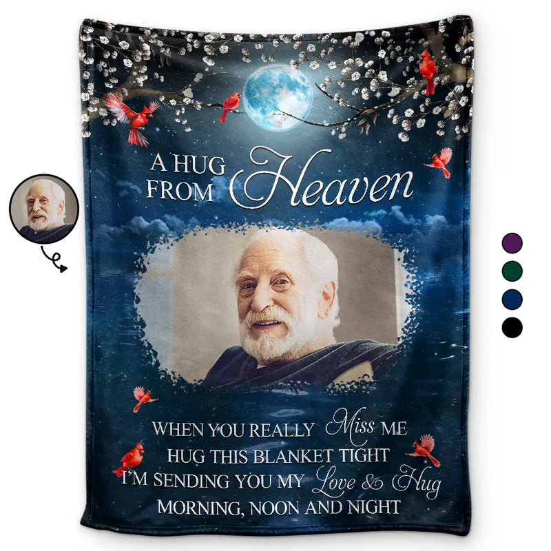Custom Photo Fleece Blanket A Hug From Heaven When You Really Miss Me Comforting Remembrance Gift