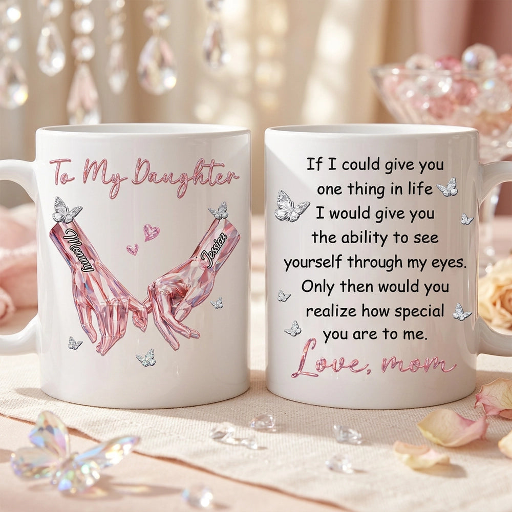 To My Daughter Ceramic Mug, Personalized Keepsake with Heartwarming Message and Butterflies - Thoughtful Gift