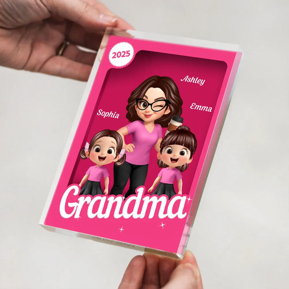 Rectangle Acrylic Block Plaque for Grandma, Custom Cartoon Design, Smooth Texture, Clear and Heartwarming Gift
