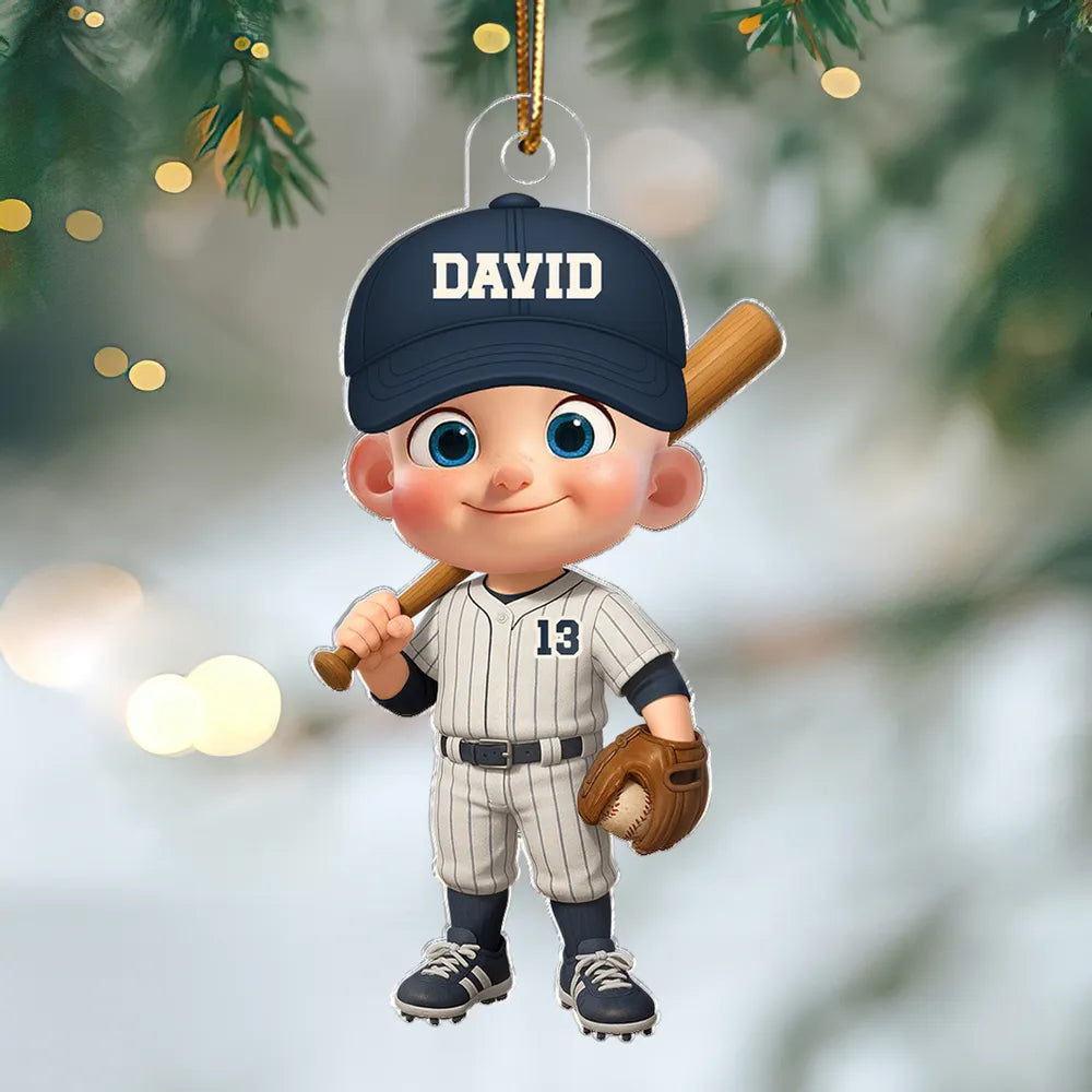 Baseball Acrylic Ornament with Cute Character Design, Customizable Holiday Tree Decoration, Perfect Gift for Kids and Families