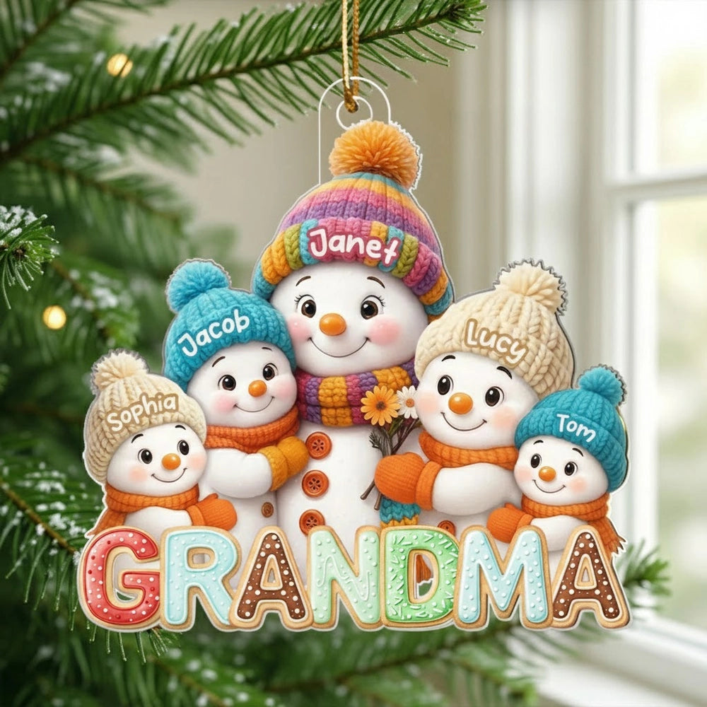 Personalized Acrylic Ornament For Grandma With Cute Snowman Grandkids, Heartwarming Christmas Gift & Festive Decor