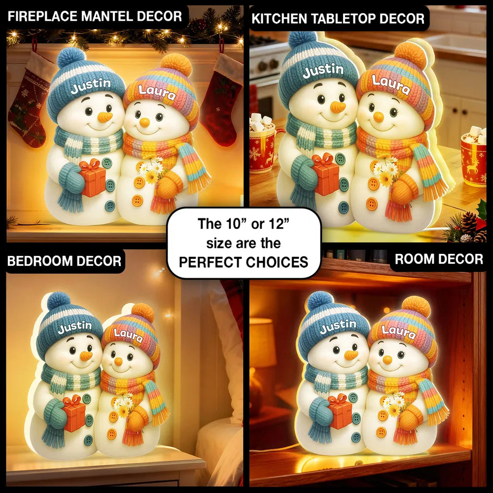 Snowman Couple Acrylic Light Box – Cozy Winter Glow, Perfect Gift for Lovers & Christmas Décor