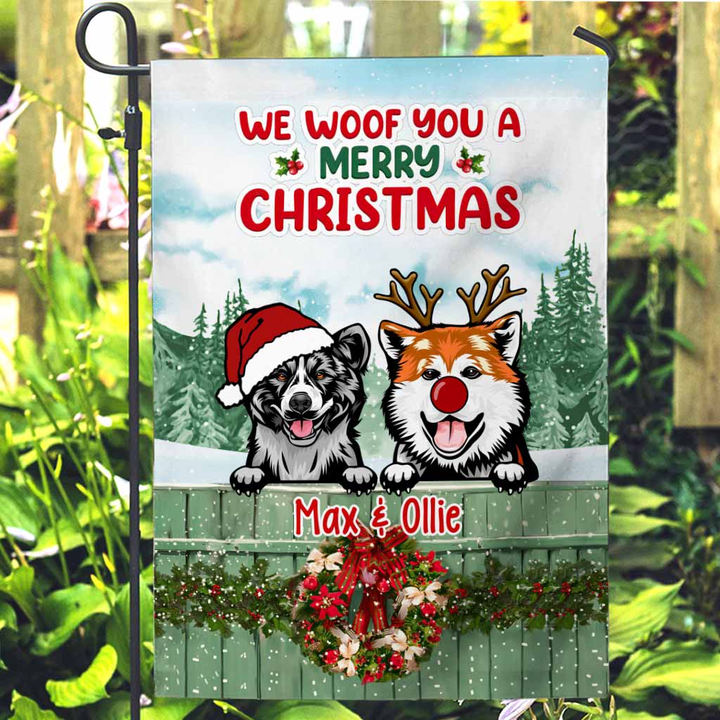 We Woof You A Merry Christmas - Personalized Christmas Dog Garden Flag