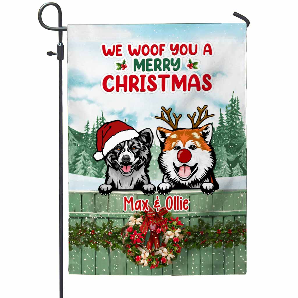 We Woof You A Merry Christmas - Personalized Christmas Dog Garden Flag