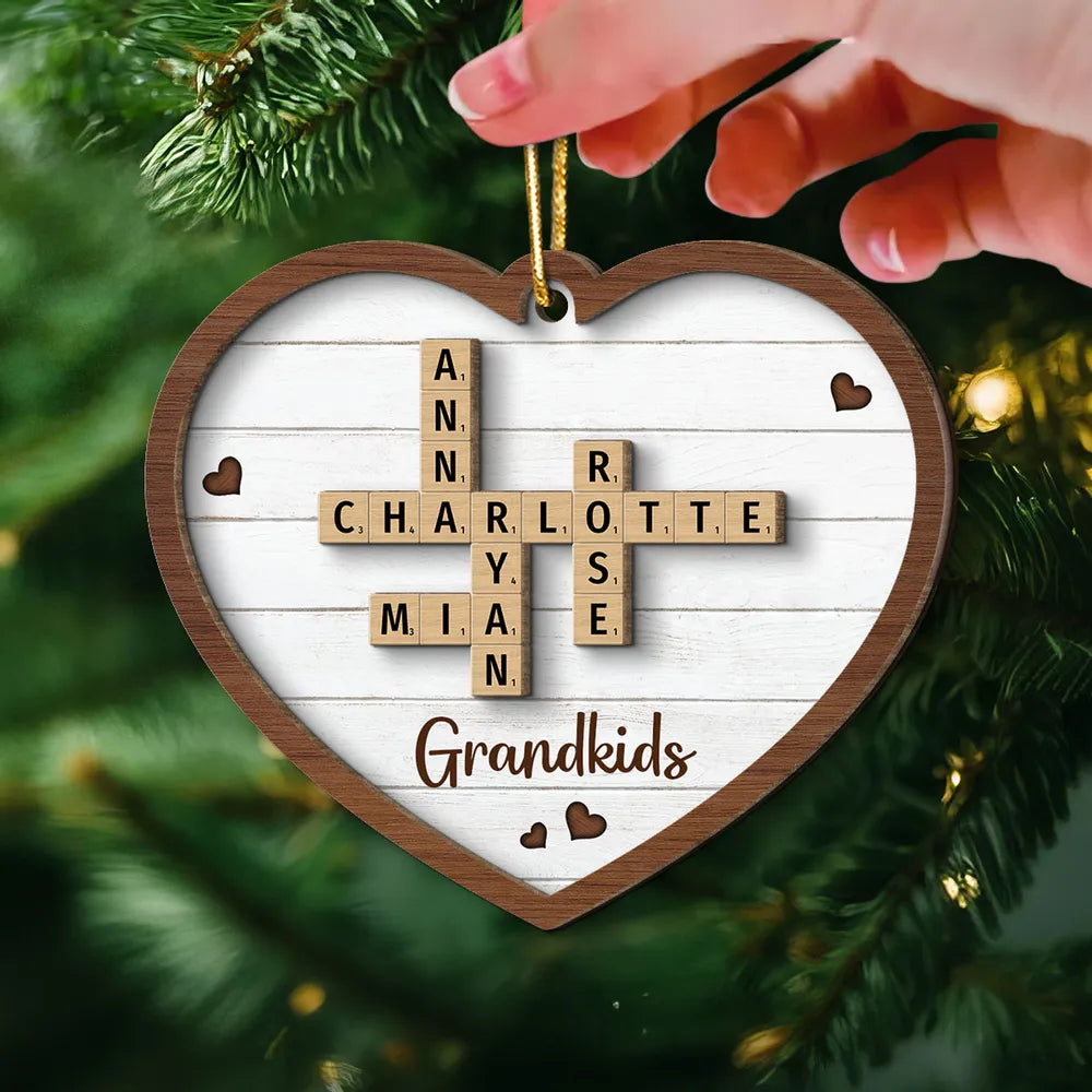 Personalized Grandkids 2-Layer Wooden Ornament - Heartfelt Family Keepsake for Grandparents